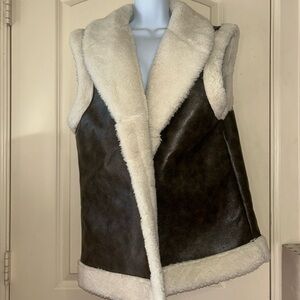Fashion Nova Shearling Vest - Dark Brown and Cream
